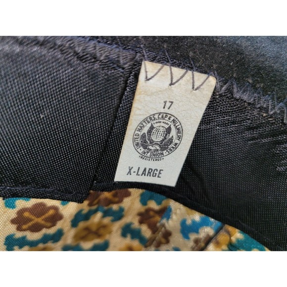 VTG UNITED HATTERS CAP & MILLINERY Black Suede COWBOY HAT SZ XL Colorful Band - Picture 12 of 12